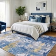 thumbnail image 2 of NewBuros Area Rugs 6'x9', Modern Abstract Non-Slip Washable Rugs for Living Room, Soft Low Pile Stain Resistant Indoor Carpet for Bedroom Dining Room Playroom, Blue Gold, 2 of 10