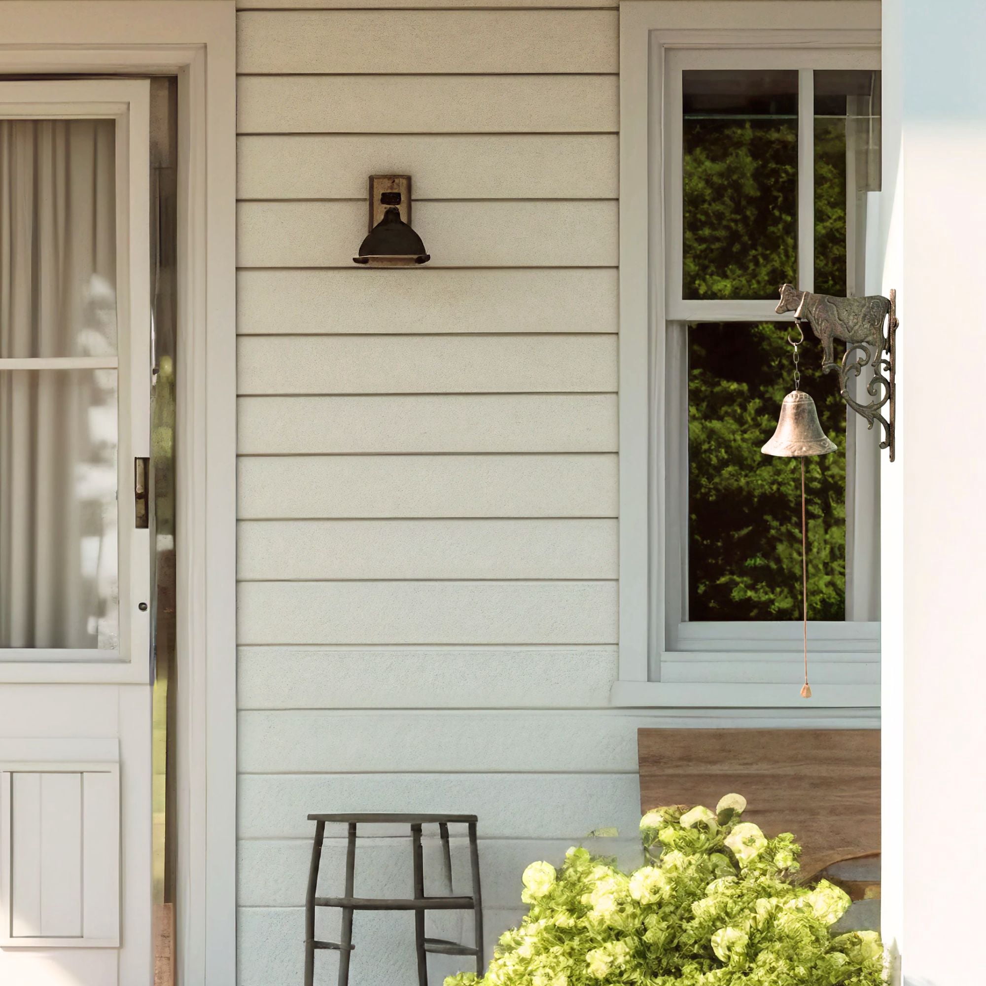 Rustic Cast Iron Wall Bell With Embossed Cow Accent - Vintage Outdoor Dinner Bell - Farmhouse Classic Yard Decor for Countryside or Contemporary Home Styles