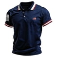 thumbnail image 2 of Men's Patriotic Striped Polo Shirt with Dual American Flag Embroidery and Contrast Collar Featuring Short Sleeve Turn-Down Collar Navy S, 2 of 4