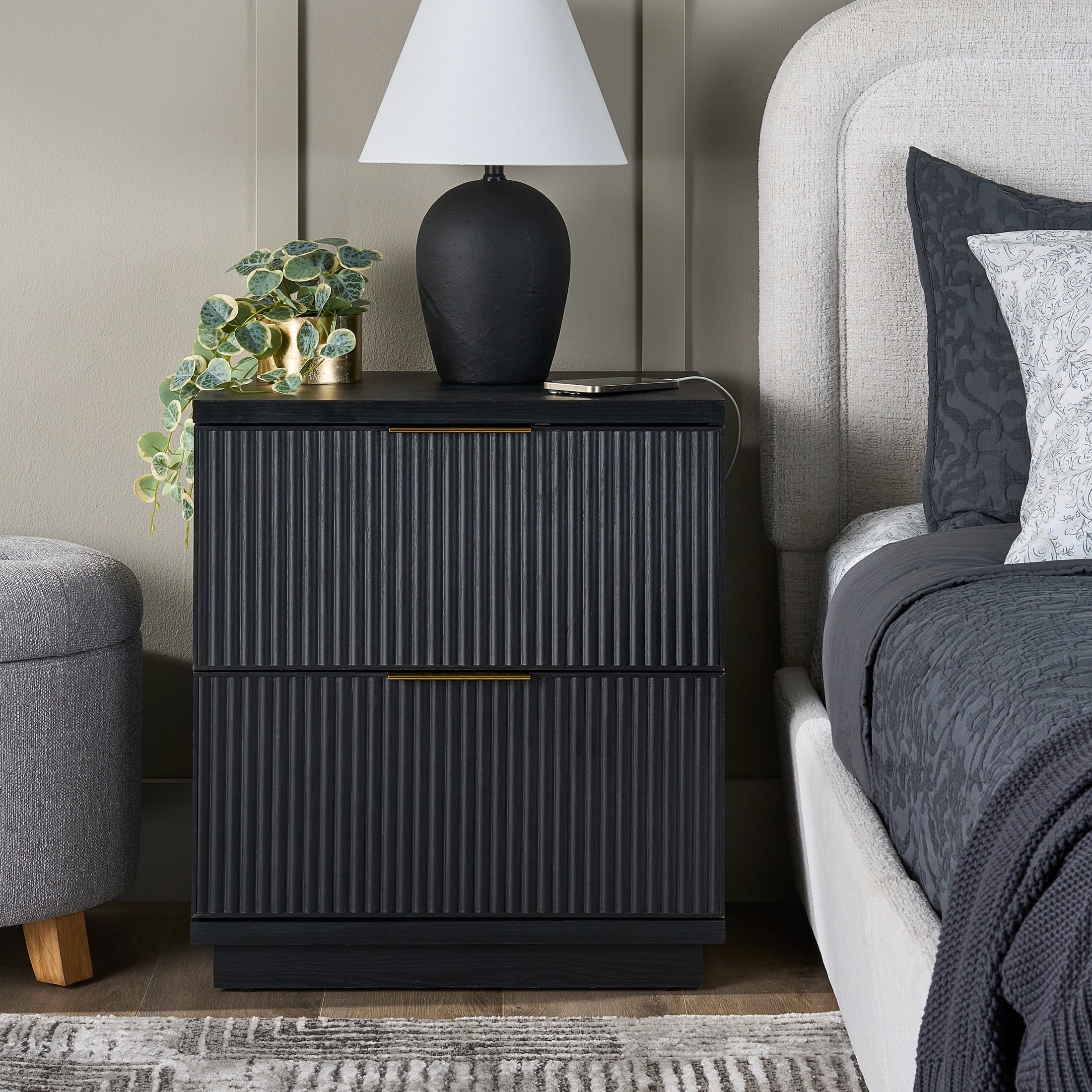 Better Homes & Gardens Lillian 4 Drawer Dresser and 2 Nightstands Bedroom Set, Black Wood