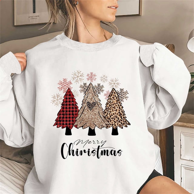 Chandail à Capuchon Tetra pour Femmes 2025, Haut de Mode Coloré de Noël à Col Rond pour Femmes, Chandails à Manches Longues