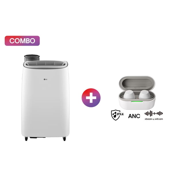 LG Portátil Inverter, 1 Ton, Frío (Voltaje 115V / 60HZ) + LG xboom Buds by will.i.am | Audífonos Bluetooth | xboom Signature Sound con driver de grafeno | Color Blanco
