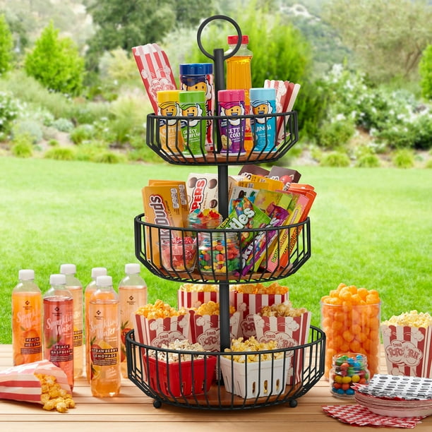 ★ Akari ★ WALLABY BASKET STAND Black Anqtovp 3 Tier Fruit Basket/Bowl for Kitchen Counter or