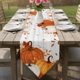 thumbnail image 6 of Orange White Pumpkins Fall Table Runner Linen Burlap Table Runner 70 Inches Long Thanksgiving Botanical Grey Wooden Dresser Scarves for Kitchen Island Coffee Dining Room Party Holiday Decor 13"x70", 6 of 8
