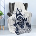thumbnail image 4 of Tribal Soft Flannel Fleece Throw Blanket, Eagle with Forest and Mountains Astrological Design, Cozy Plush for Indoor and Outdoor Use, 60" x 80", Dark Blue Off White, by Ambesonne, 4 of 5