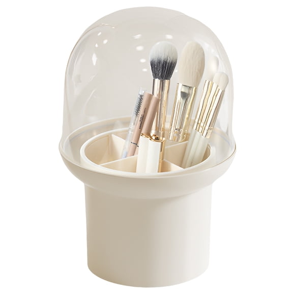 Makeup Brush Organizer, Cosmetic Storage Box, Makeup Organizer with Lid, Rotating Vanity Holder with 4 Compartments for Countertop Dresser