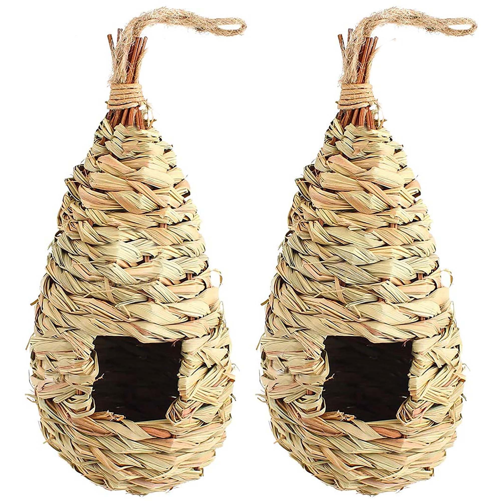 2 Teardrop Hanging Reed Grass Pocket Roosting Birdhouse Nest Winter