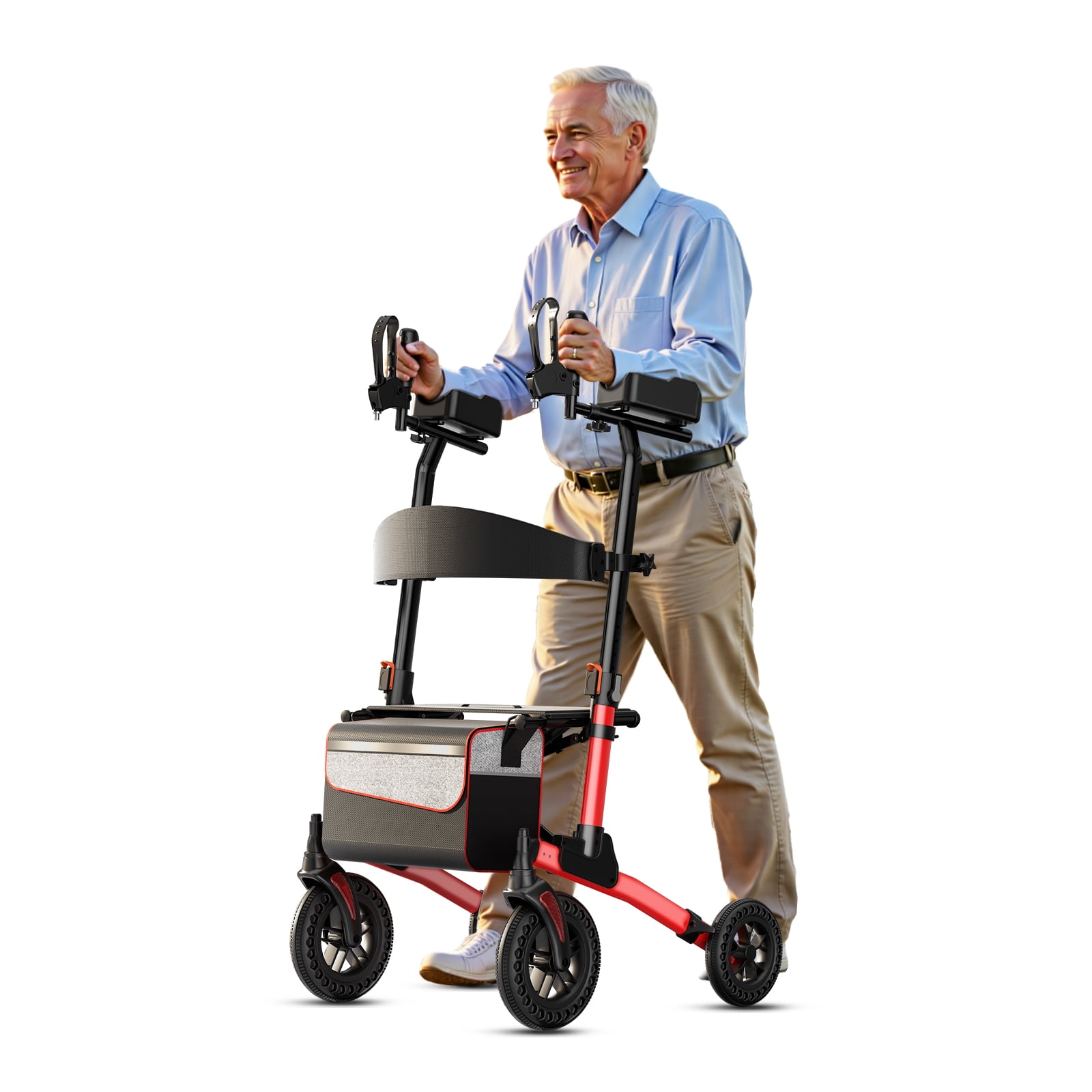 Upright Rollator Walker with Seat for Seniors & Adults