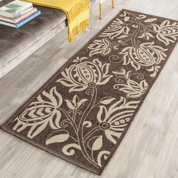 Safavieh Courtyard Crystal Floral Indoor/Outdoor Runner Rug, Chocolate/Natural, 2'3" x 6'7"