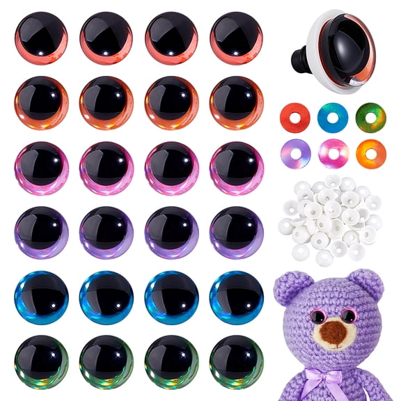 96pcs 6 Colors Moon Safety Eyes with Washers Crochet Eyes 18mm 3D Glitter Safety Eyes for Amigurumi Crochet Plush Animals Stuffed Animals Making DIY Crafts DIY