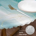 thumbnail image 4 of Teal Marble Round Fitted Table Cover Golden Lines Modern Abstract Teal Ombre Waterproof Table Cloth with Elastic Edge Wipeable Tablecloth for Picnic Camping Party Fits 55"-60" Diameter, 4 of 8