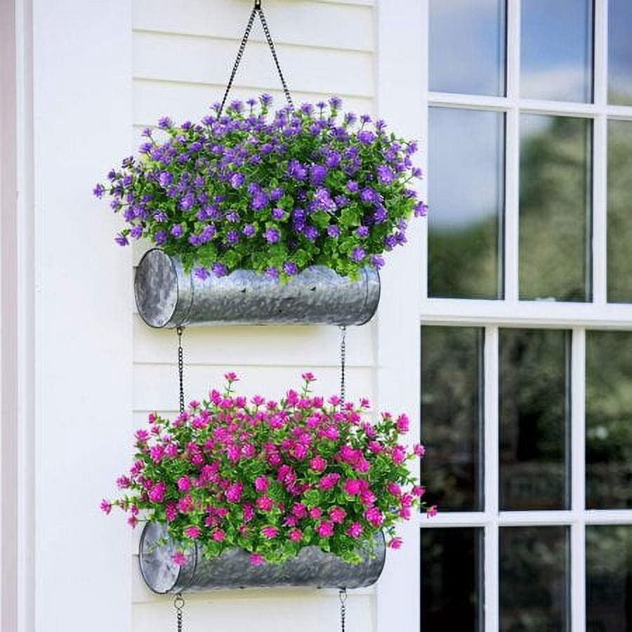 Sinhoon 12 Bundles Outdoor Artificial Flowers UV Resistant Fake Boxwood Plants, Faux Plastic Greenery for Indoor Outside Garden Home Wedding Farmhouse Decor (Purple)