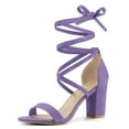 thumbnail image 1 of BLISSFUL STEP Women's Solid Color Strap Block Heel Lace up Sandals, 1 of 6