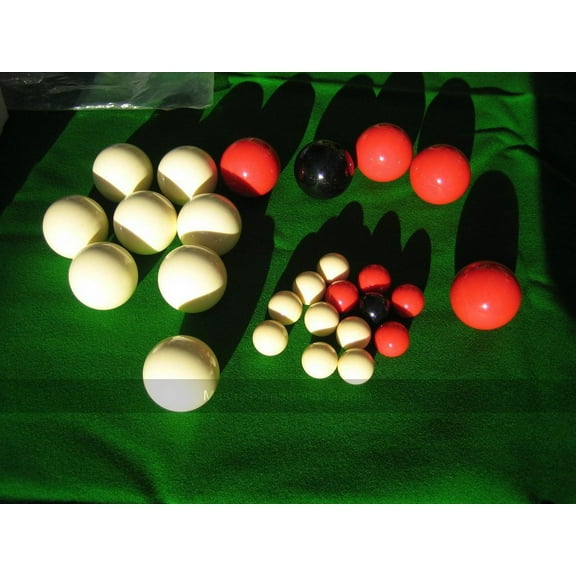 Set balls for Old English Bagatelle (1 and 5/8 inch, 1 black, 4 red, 8 white)