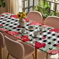 thumbnail image 3 of Valentine's Day Love Heart Table Cloths for 8 Foot Rectangle Tables, Eucalyptus Black Plaid Love Heart Patio Waterproof Elastic Fitted Tablecloths, Washable Rectangular Table Cover for Camping, 3 of 8