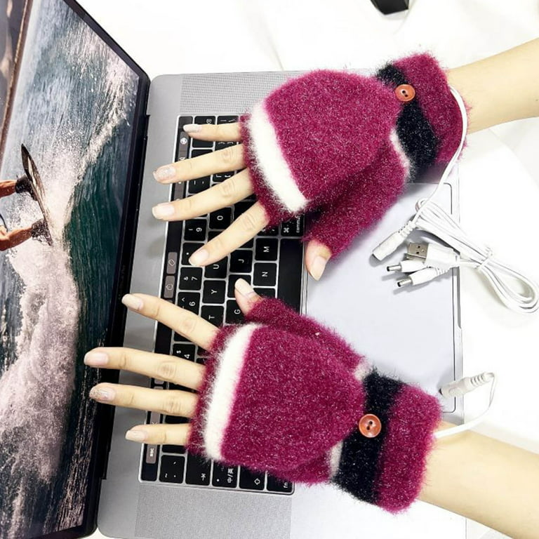 Rbaofujie Winter Fingerless Gloves for Women, Warm Convertible Clamshell  Mitten Gloves, Knitted Glove for Fleece LinedRed 