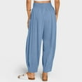 thumbnail image 4 of qucoqpe ‌Women's Trendy Stretchy High Waist Harem Pants Casual Loose Solid Color Tapered Baggy Trousers Fashion Pleated Crop Lounge Sweatpants with Pockets Blue M, 4 of 5