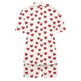 thumbnail image 6 of yoeyez Womens Pajama Silk Satin Pajamas Set Love Heart Printed Sleepwear 2 Piece Sets Button Down Short Sleeve Tops and Shorts Pjs Set Loungewear White XL, 6 of 6