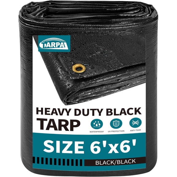 tarp Waterproof 6x6 Feet Black Heavy Duty tarps 14mil polyethylene tarps Multifunctional Tarpaulin，Snow or UV Protection,Suitable for Outdoor Furniture, awnings,Roofs,Tents tarp Cover