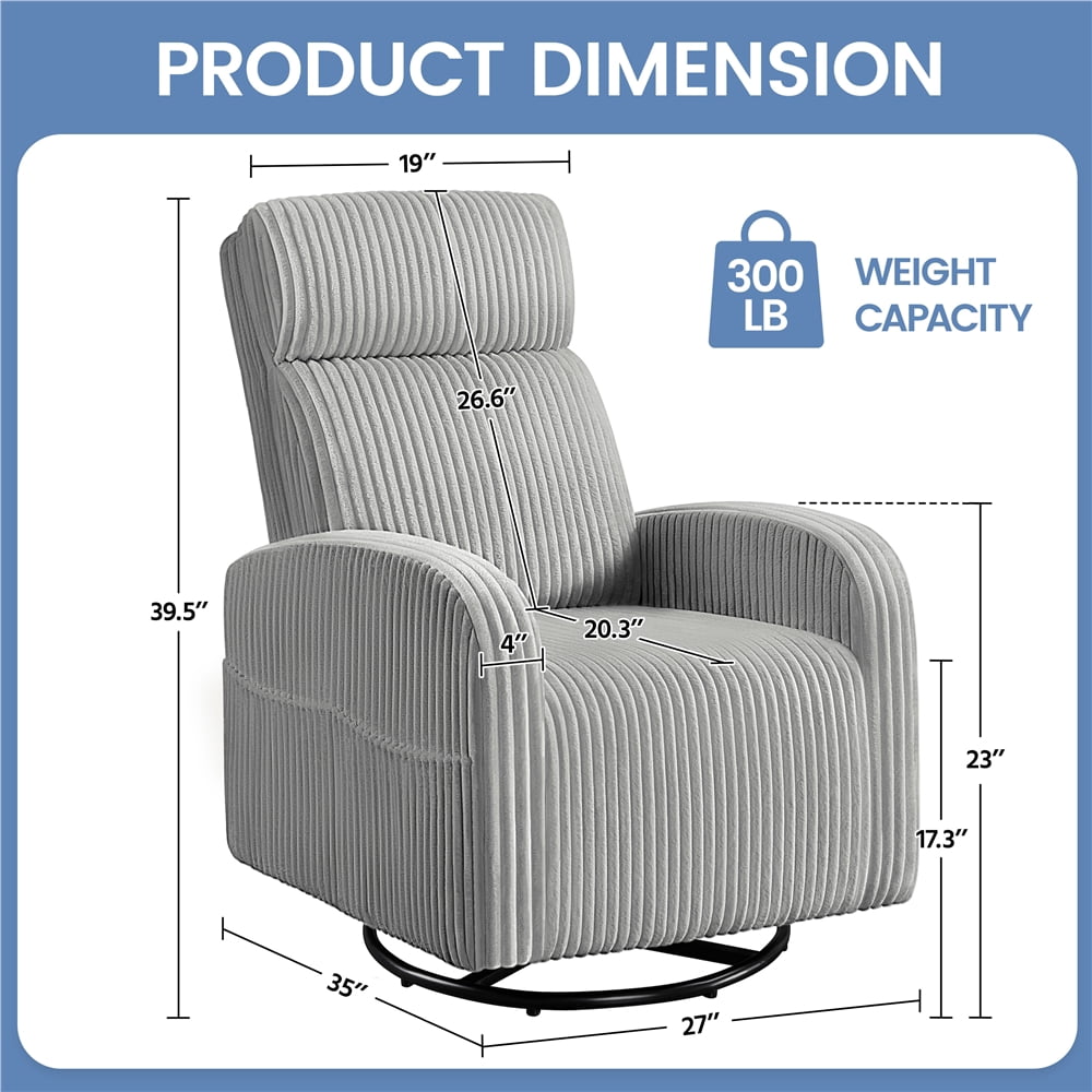 Yaheetech Corduroy Swivel Recliner Glider Chair Rocking Chair for Living Room, Light Gray