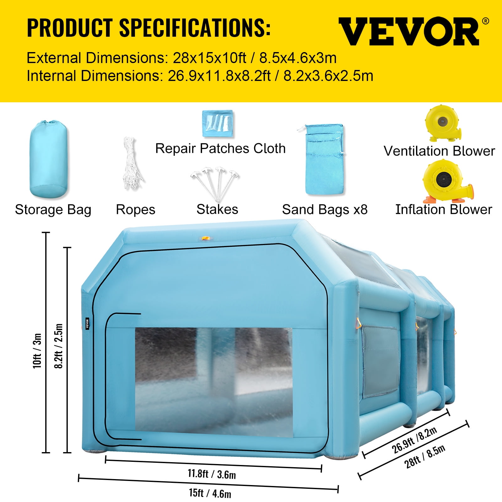 VEVOR Inflatable Spray Booth Car Paint Tent 13x10x9ft Filter System Blower  950W