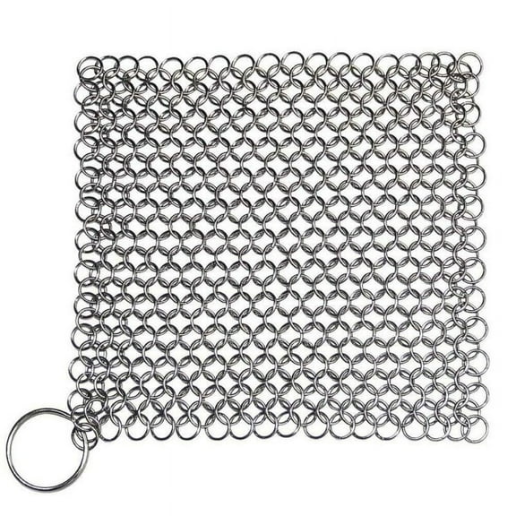 Tkrady Cast Iron Cleaner 6" x 6.3" 316L Stainless Steel Chainmail Scrubber for Skillet, Wok, Pot, Pan; Pre-Seasoned Pan Dutch Ovens Waffle Iron Pans Scraper Cast