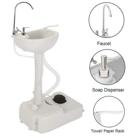 Zimtown Upgrade Portable Sink Outdoor Wheeled Wash Basin Stand With Faucet Switch Soap Dispenser Towel Holder For Garden Camping Hiking