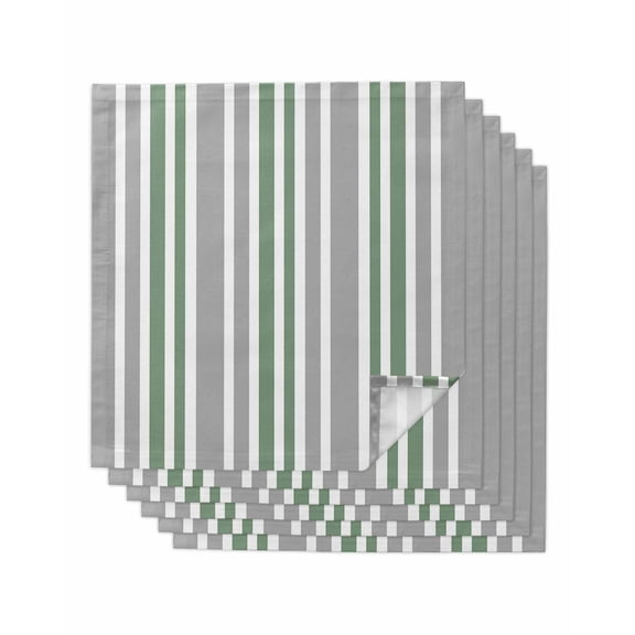 Sage Green Grey Stripes Cloth Napkins Set of 6 Reusable Dinner Napkins, Simple Striped Lines Minimalist Cocktail Napkin Washable Table Napkins for Wedding/Holiday Party/Baby Shower 20"x20"