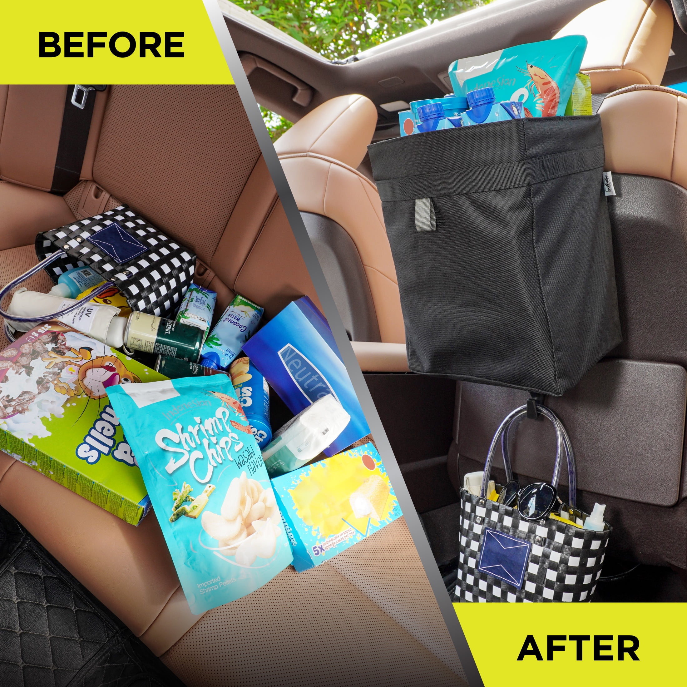 Auto Drive Premium Collapsible Waterproof Trash Bin Portable Auto Storage Bag Black
