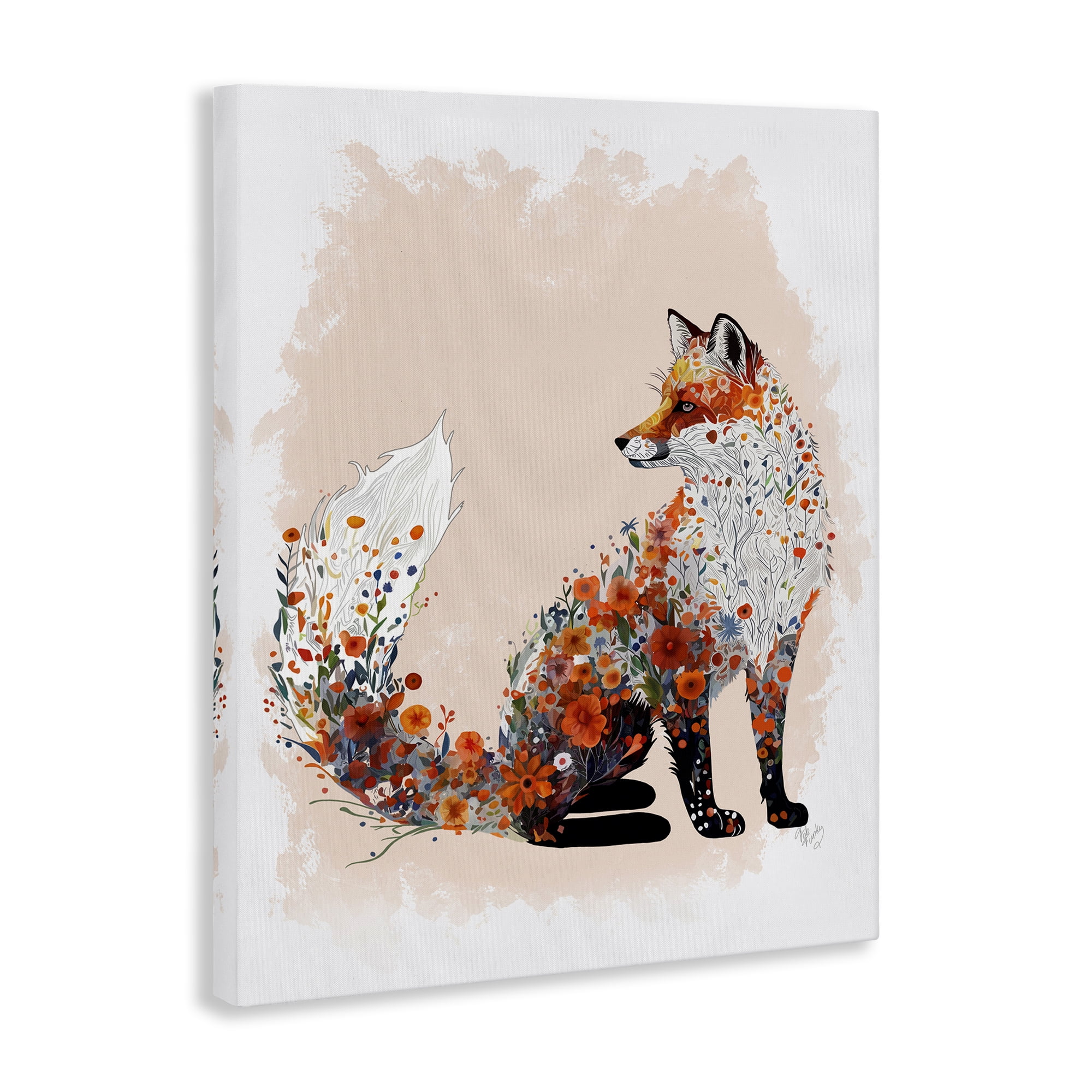 Stupell Industries Wildflower Patterned Fox Animals & Insects Painting Gallery Wrapped Canvas Art Print Wall Art, 36 x 48