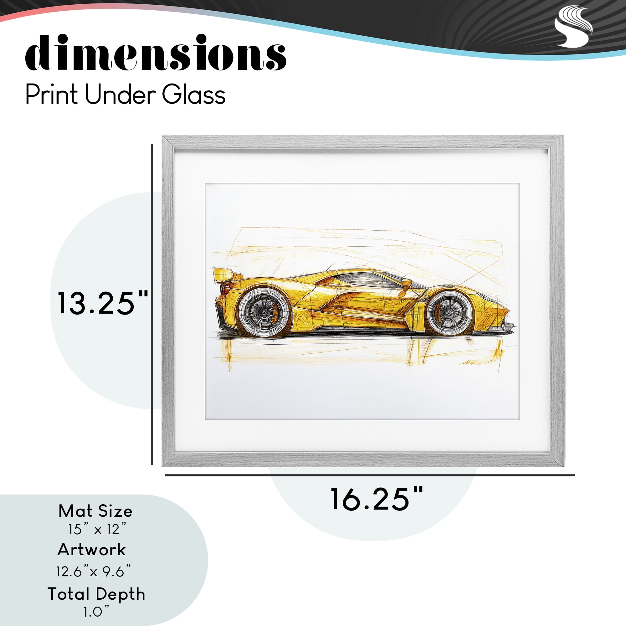 Stupell Industries Yellow Sports Car Whimsicality Gray Framed Print Under Glass, design by Steve Hunziker