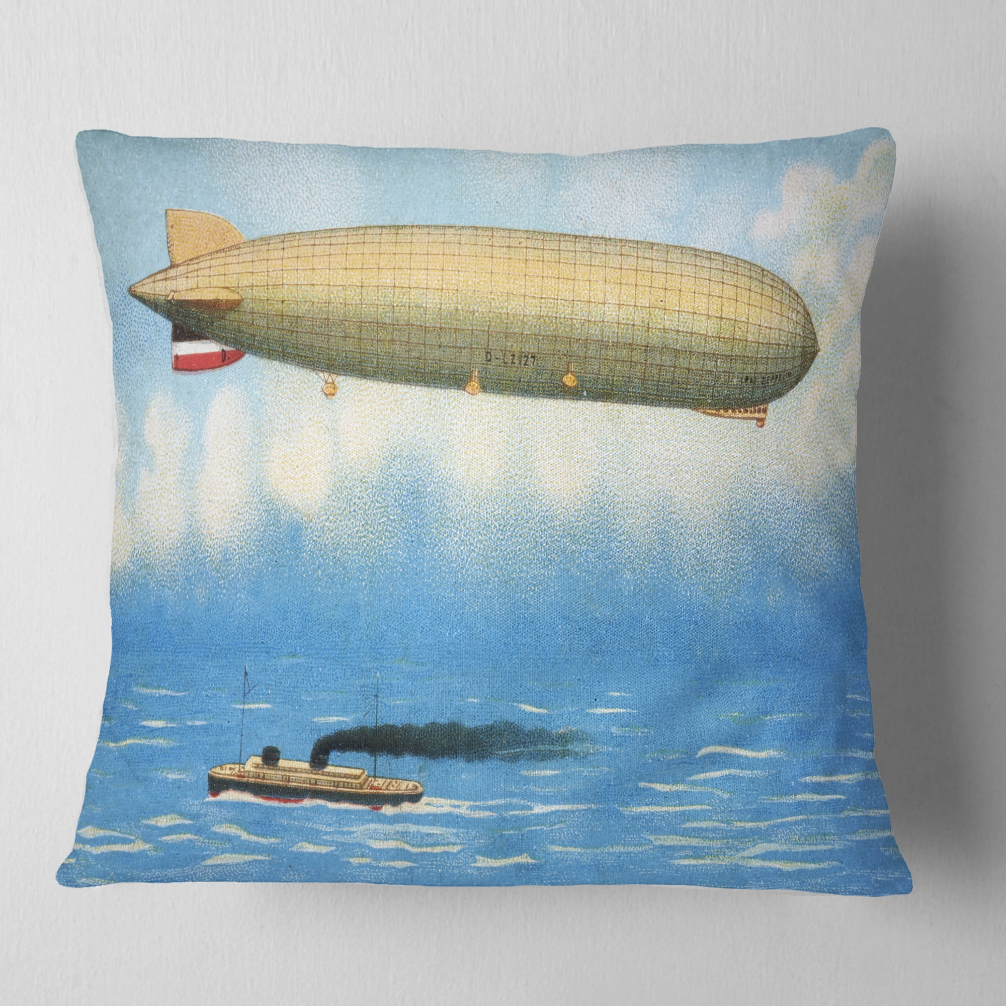 Designart Airship Illustration - Abstract Throw Pillow - 18x18