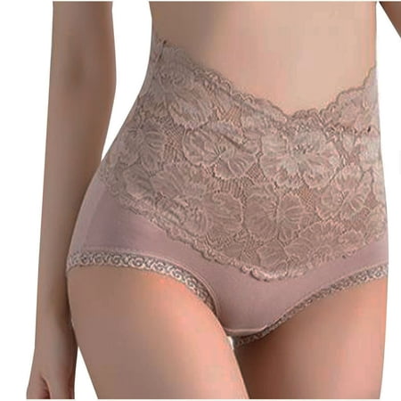 Akafmk Plus Size Underwear for Women High Waisted Cotton Briefs Solid Color Lace Flower High Elasticity Abdomen Lift Buttocks Briefs Comfortable Breathable Underwear Panties  Sizes M-3XL