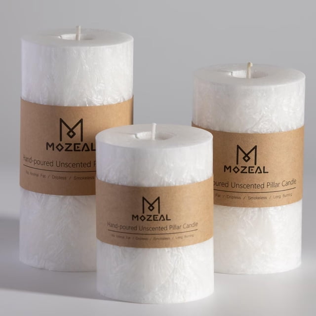 Pillar Candles MOZEAL, cristal blanco, vertido a mano, juego de 3