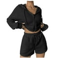 thumbnail image 5 of Usmixi Womens 2 Piece Outfits Front Zip Hooded Coat 2 Piece Sets Casual Solid Drawstring Elastic Waist Shorts Outfits Sets Sports Running Lounge Sets Tracksuits Sets with Pocket Fall Saving, 5 of 7