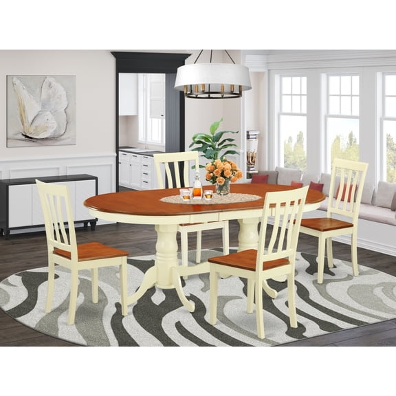 Boho Dining Set - 4 chairs & Table - Solid Wood Kitchen Dinette - Beachy Style