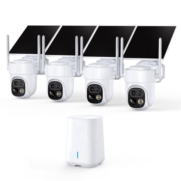 4-Pack Dual-Lens Security Cameras Wireless Outdoor, Home Security Camera System with App, AI Detection, PTZ, 3MP Color Night Vision, IP65 Waterproof, 64GB Local Storage, No Monthly Fee