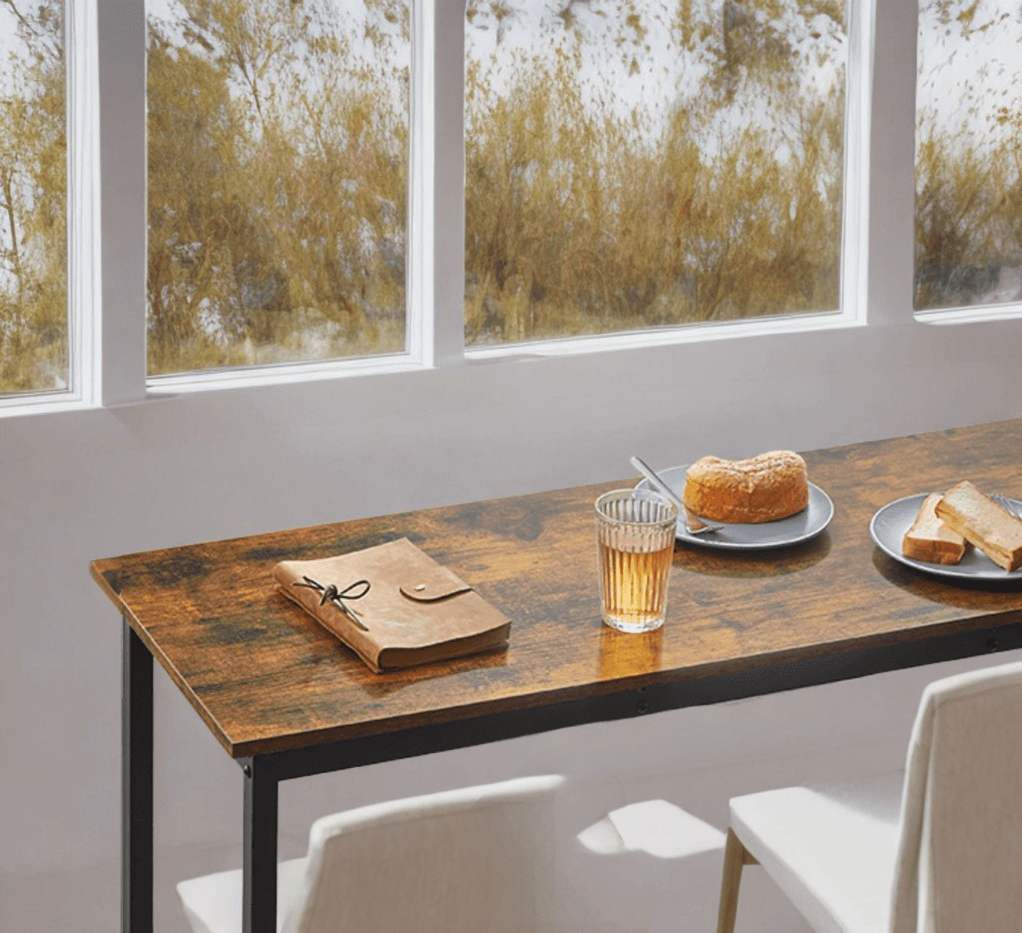 LEDREM Industrial Narrow Bar Table - 55.1" Long Kitchen Dining Table with Metal Frame & Adjustable Feet, Space-Saving Design, Rustic Brown and Black