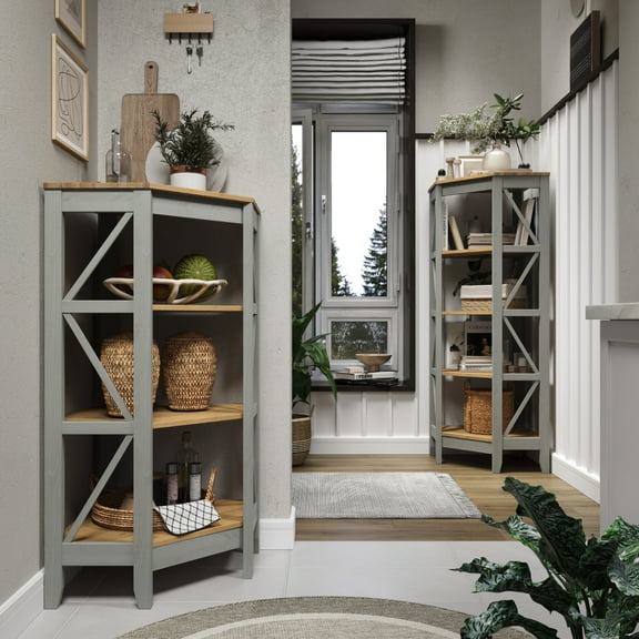 Wood Corner Bookcase 3 Shelf Corona Gray | Furniture Dash
