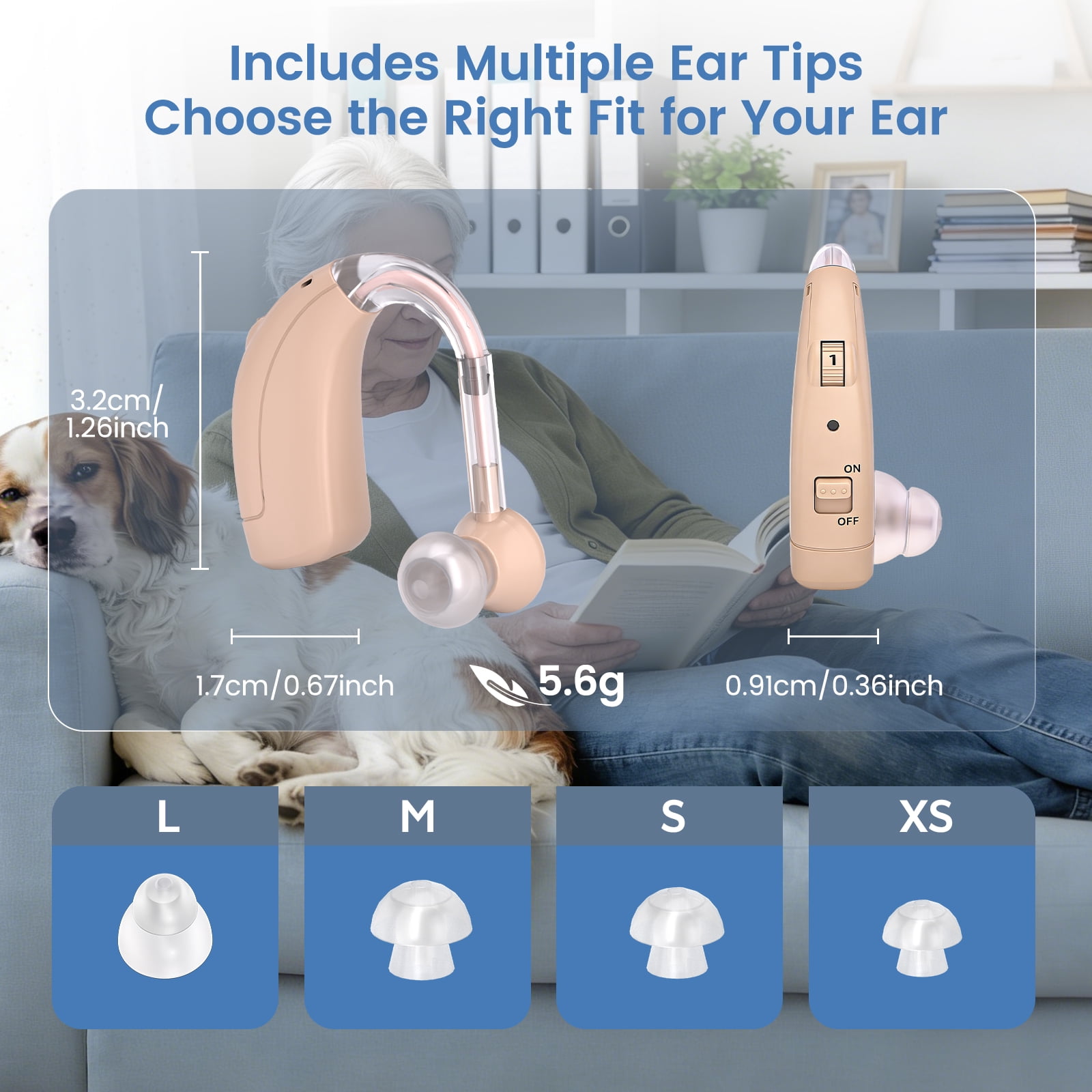 ELCTRTICI Rechargeable Hearing Aids for Seniors, Digital Hearing Aids for Ears, Pair, VHP-1721, Beige