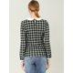 thumbnail image 5 of INSPIRE CHIC Blusaa Cuadros Cuello Peter Pan Manga Abullonada En Contraste Camisa Para Mujer Negro L, 5 of 6