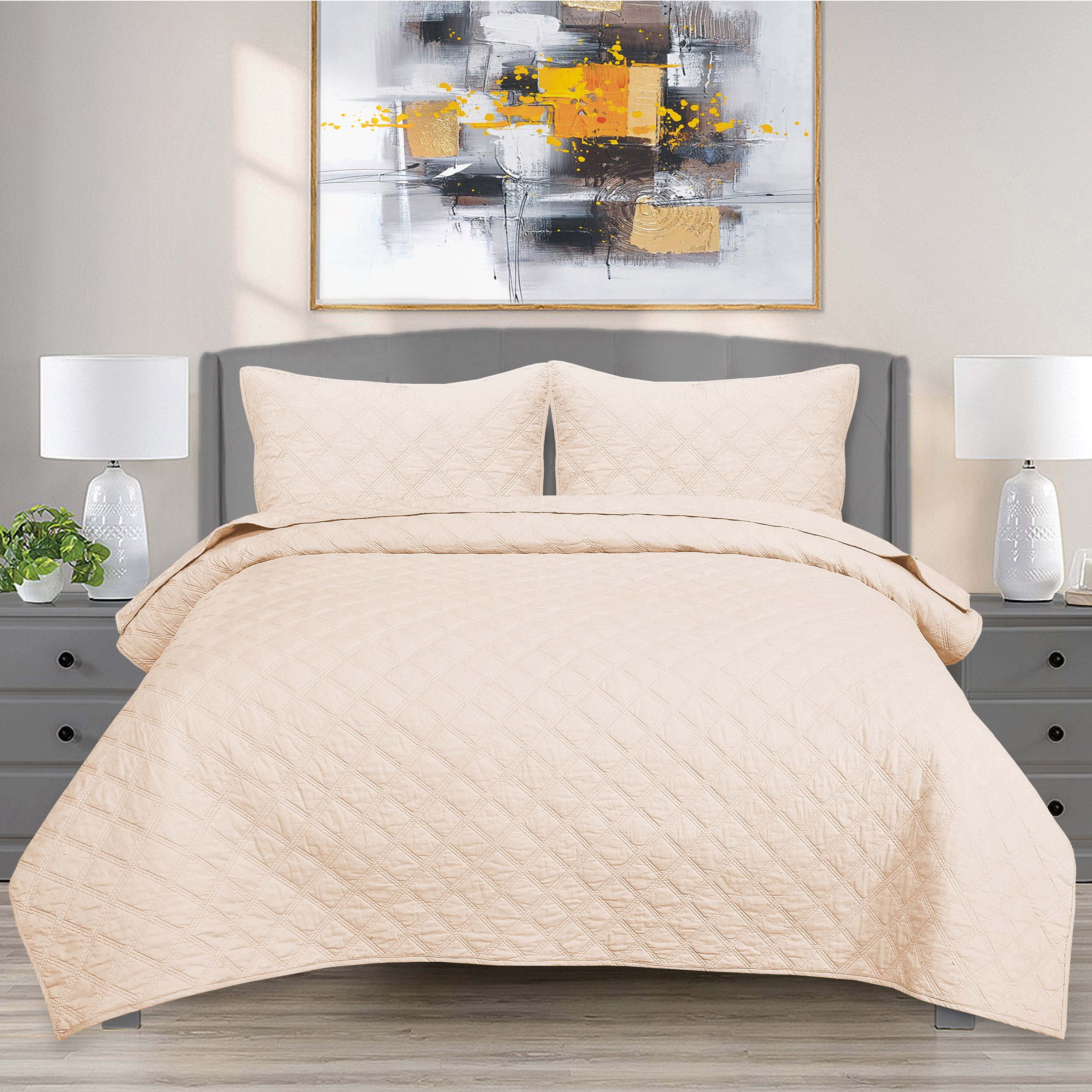 EnvioHome 100 Premium Cotton Solid Quilt Set Breathable, Lightweight