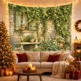 thumbnail image 3 of Weathered Stone Wall with Green Vines and Window, Romantic Cottagecore for Plant Lovers, Garden Art Decor, Housewarming Gift Tapestry Wall Hanging for Bedroom and Living Room, 3 of 7