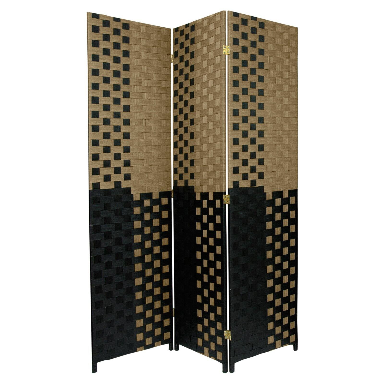 Red Lantern 6 ft. Tall Woven Fiber Folding Screen - Olive and Black - 6 Panel