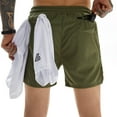 thumbnail image 4 of Running Shorts Quick Dry Athletic Shorts with Liner, Workout Shorts with Zip Pockets and Towel Loop - Dark grey+green, 4 of 6
