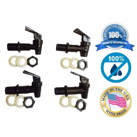 AquaNation BPA Free Replacement Cooler Faucet Water Bottle Jug Ceramic Water Crock Reusable Spigot Spout Water Beverage Lever Pour Dispenser Valve Gravity Water Tap Set of 4 (Set of 4 Black)