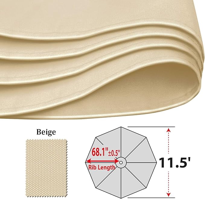 ALUVIERA Umbrella Replacement Canopy Cover for 11.5ft 8 Rib Market Outdoor Patio Shades