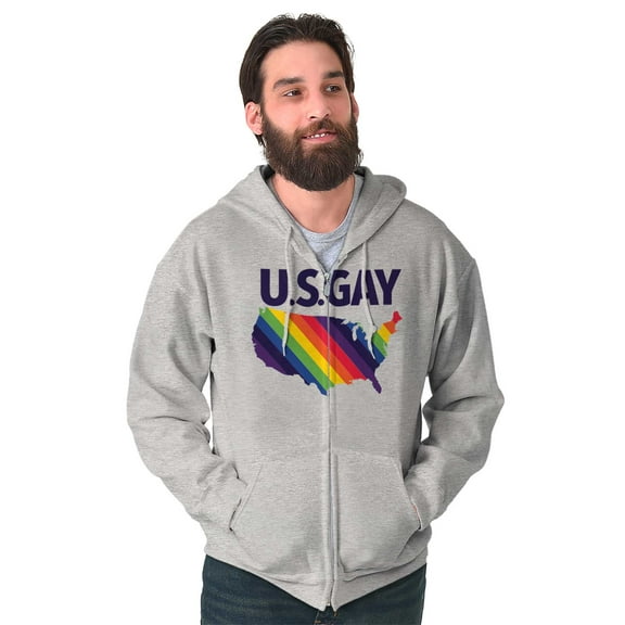 Gay in the USA LGBTQ American Pride Zip Up Hoodie Men's Women's Brisco Brands S
