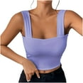 thumbnail image 3 of HVOBTTY Women's Summer Fashion Comfy Solid Color Sleeveless Wide Strap Round Neck Slim Breathable Versatile Soft Sport Tank Top Purple, XS, 3 of 5