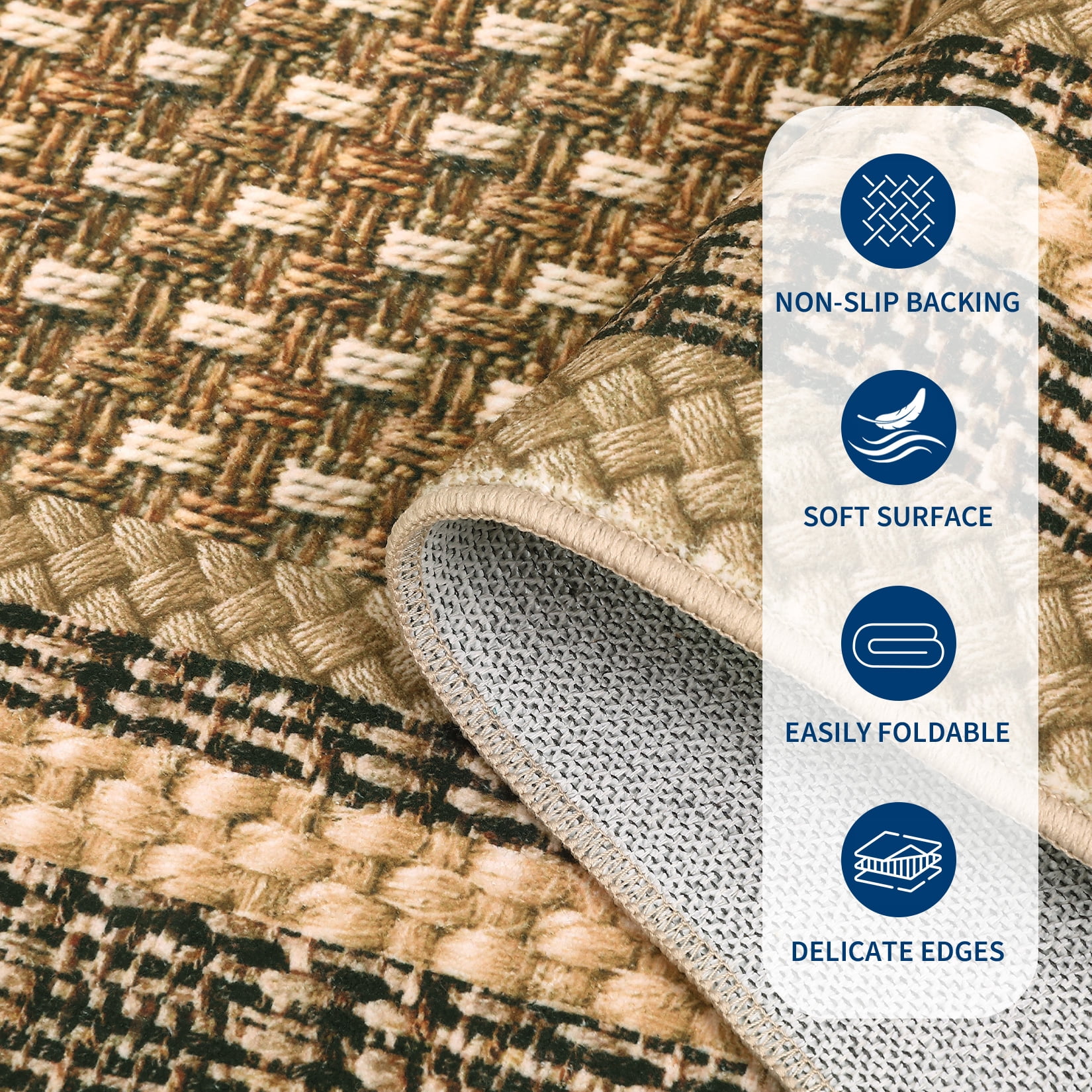 Garvee 8'x10' Bordered Print Area Rug Washable Rugs, Non Slip Modern Geometric Rug Stain Resistant Indoor Carpet for Living Room Bedroom Dining Room, Linen